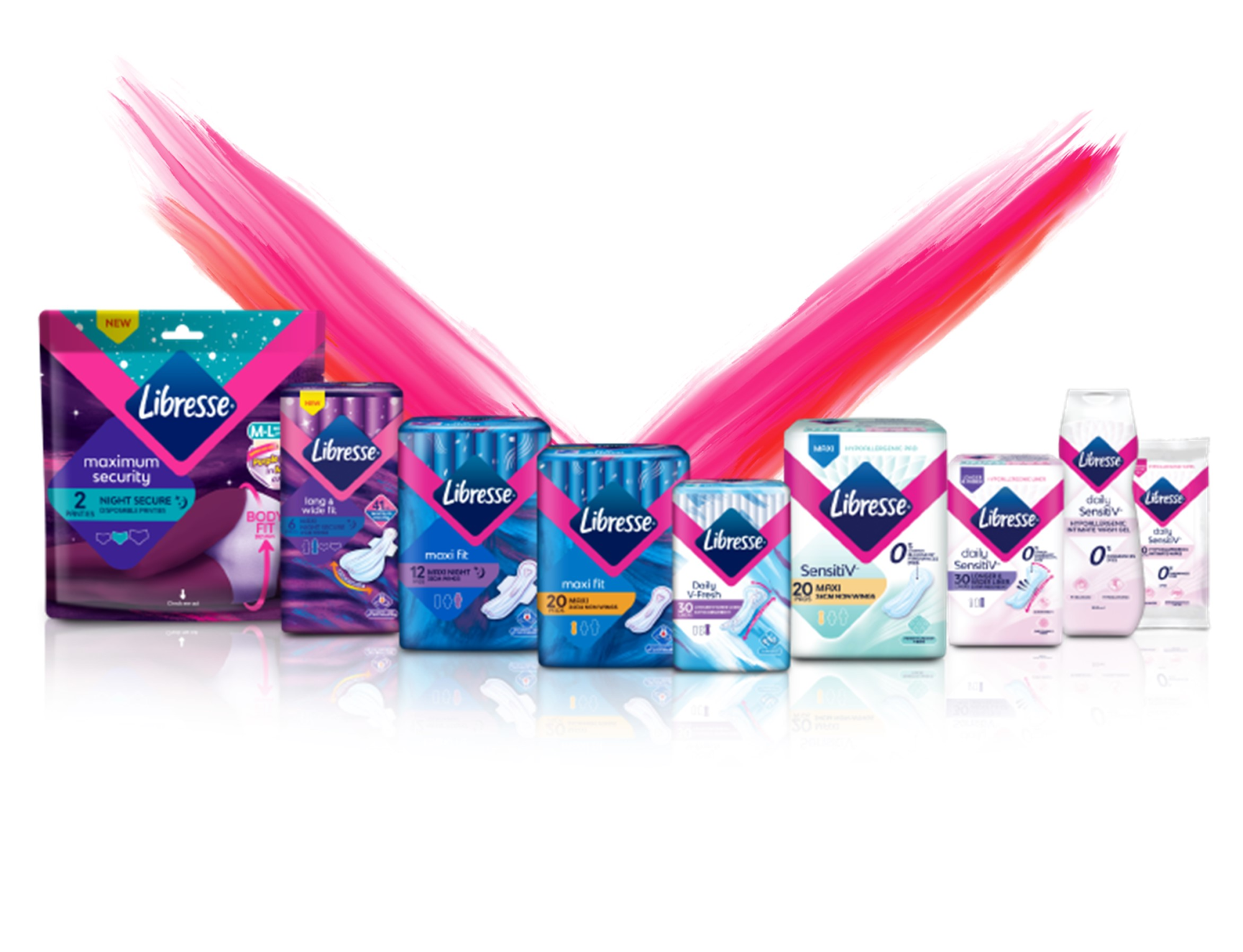 Total Libresse products with shadows on a transparent background - Libresse